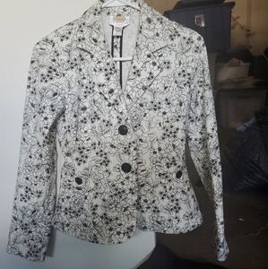 Talbots black/white floral print blazer jacket sz.2 petite stretch